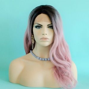 20" Pink Balayage Lace Front Wig w/ Black Roots